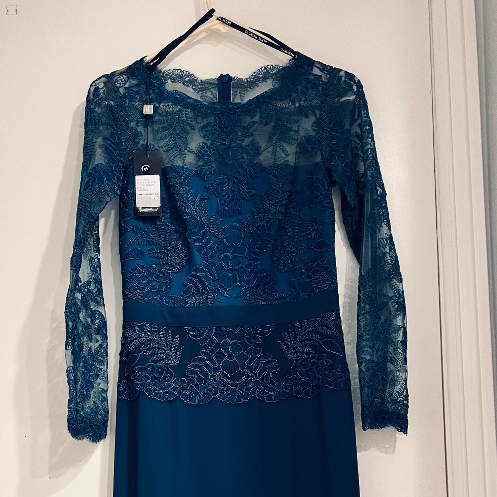 Tadashi Shoji Lace Embroidered long sleeve maxi dress
